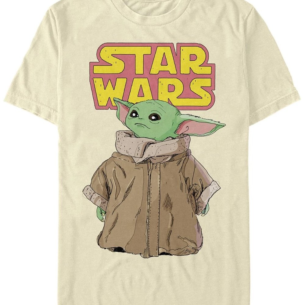 Fifth Sun Men's Star Wars Mandalorian Logo Child Gaze Short Sleeve T-Shirt-Large